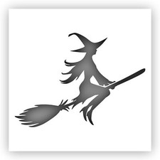 Witch on Broom 2 Halloween Stencil - Choose a Size - Laser-Cut Reusable Plastic