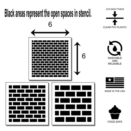 Set of 3 Seamless Brick Wall Texture/Pattern STENCILS 6 X 6 each Airbrush/Craft - Picture 2 of 5