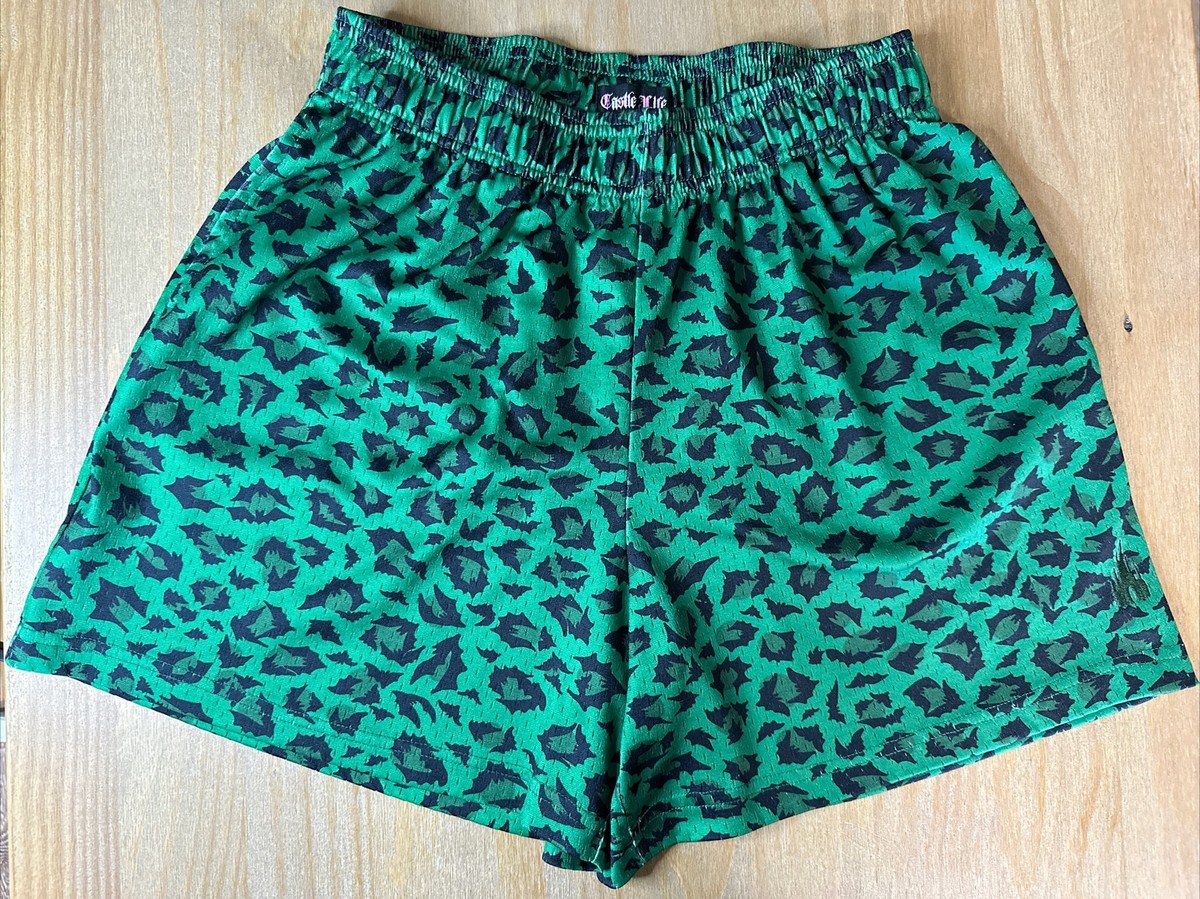 Castle Life Bat Wing Leopard Print Shorts Pockets Limited Green