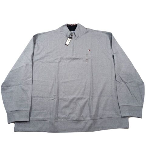 Tommy Hilfiger French Rib Quarter-Zip Pullover Mens 5XLT Big Tall Blue Sweater