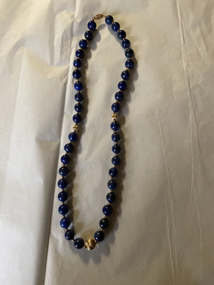 "Collar vintage Estate de oro amarillo de 14 quilates lapislázuli de 9 mm de oro de 14 k 20""" Foto 4 de 4