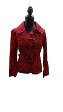 Donna Moore Women's Red And Black Swirls Waist Slimming Blazer Jacket W/ Belt (m