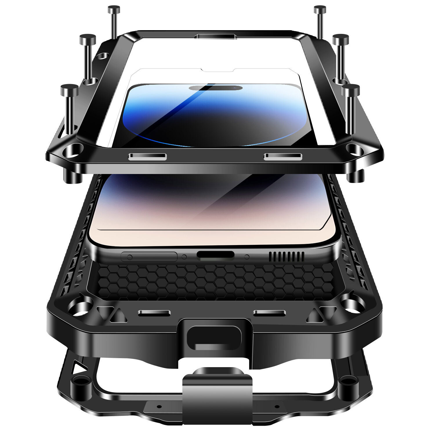 Heavy Duty Shockproof Metal Case Cover for iPhone 16 15 14 13 12 11 Pro Max 8 SE