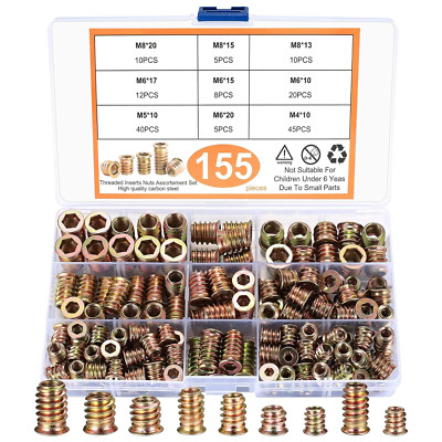 Einschraubmutter Holz, 155 Stück Gewindeeinsatz Muttern, M4 M5 M6 M8 Hex Innense