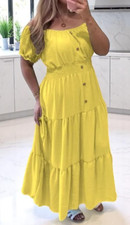 Women Elasticated Bardot Off Shoulder Button Magic Ladies Summer Long Maxi Dress