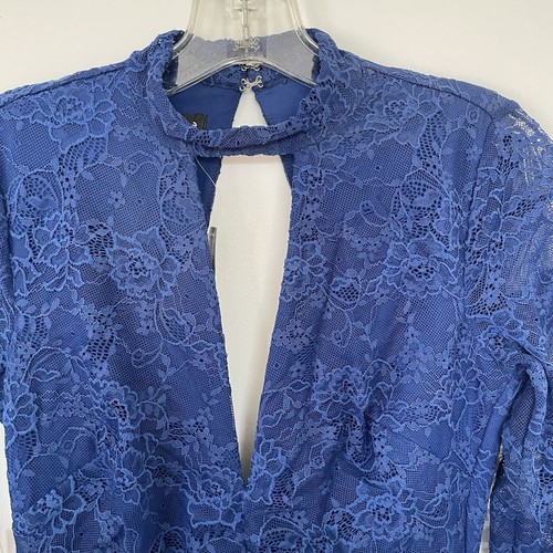 Bebe Dress Small Mini Royal Blue Bodycon Lace Open Back Party Coquette Clubwear - Picture 2 of 9