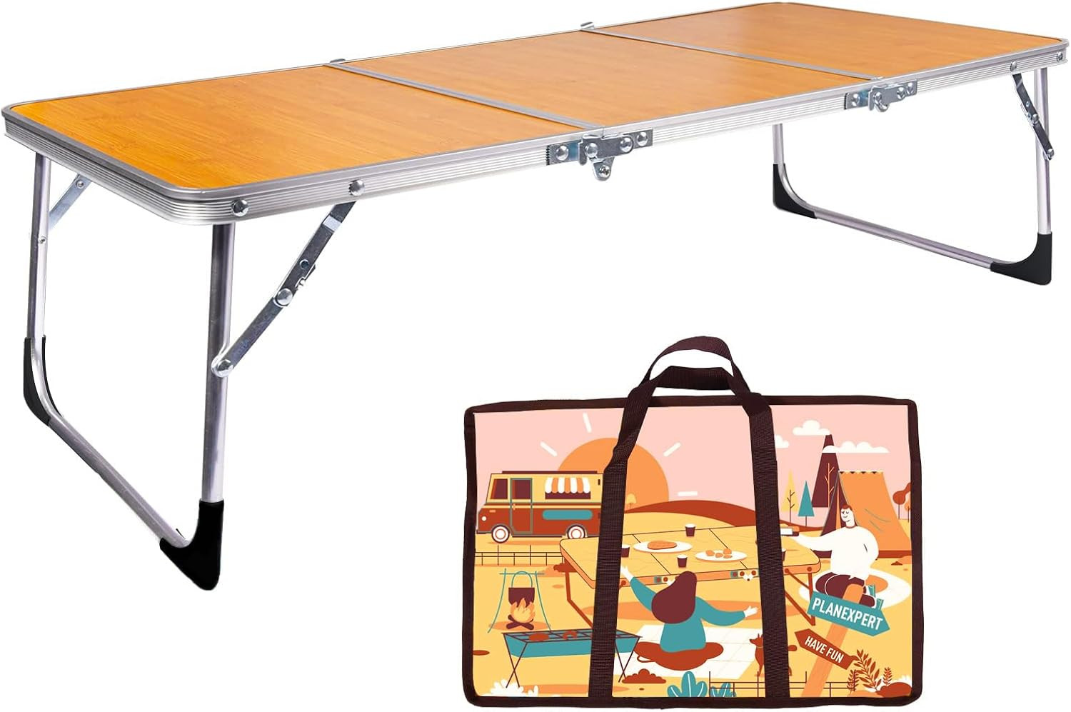 Folding Camping Table,3 Feet Portable Outdoor Table with Aluminum Legs,3 Fold Li