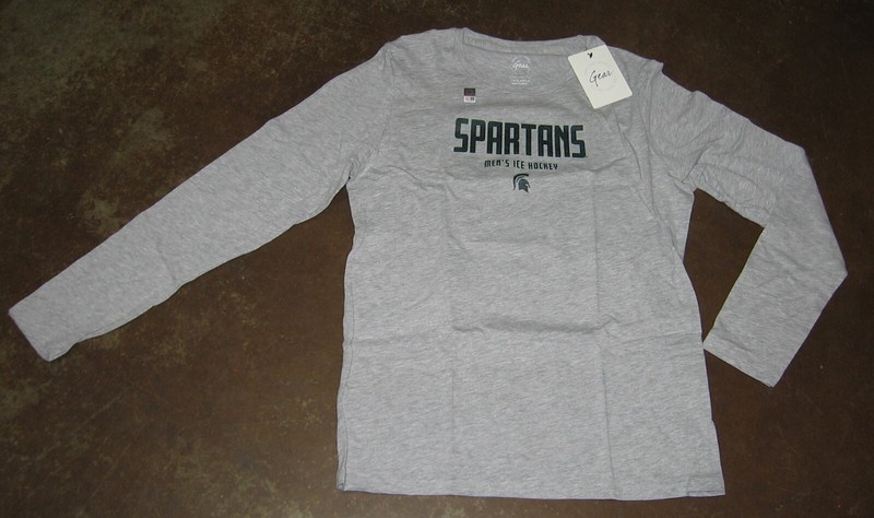NEW MICHIGAN STATE UNIVERSITY SPARTANS WOMAN'S HOCKEY LONG SLEEVE SHIRT GRAY MED