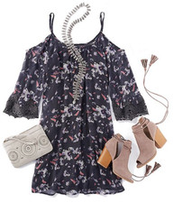 MAURICES CHIFFON FLORAL PRINT COLD SHOULDER W/ CROCHET LACE DRESS PLUS Sz 1 1X