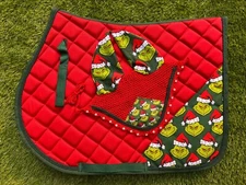 Grinchh Green English Saddle Pad Set Numnah Horse Ear Bonnet Saddle Cloth