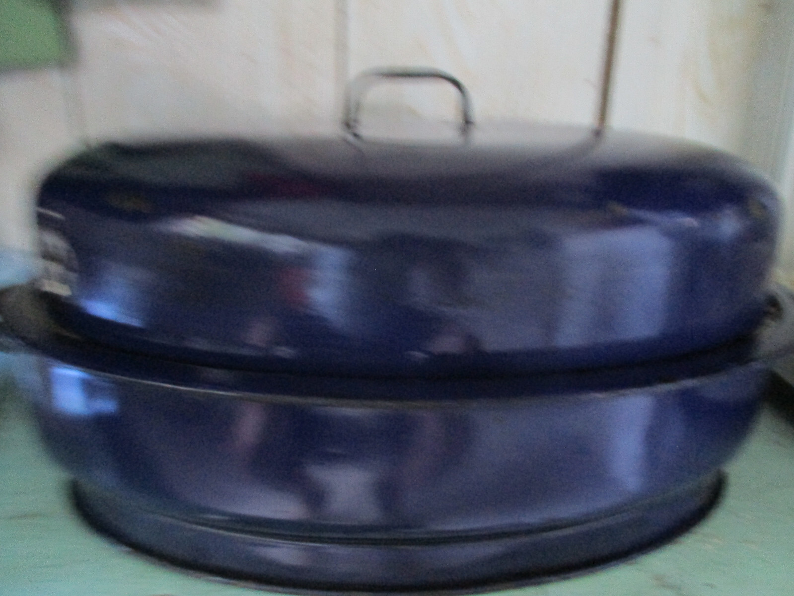 Vtg Farmhouse LARGE Cobalt Blue Enamel Graniteware Roasting Pan Roaster