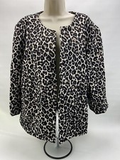 Chicos Size 20/22 Open Jacket Blazer Leopard Animal Print 3/4 Sleeve
