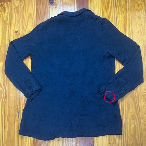 Zara Navy Jacquard Floral Blazer Sz S Textured Brocade Whimsygoth Model Off Duty - Picture 5 of 23