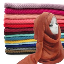 Women's Scarf Pleated Plain Ladies Scarves Wrinkle Muslim Hijab Shawl Muffler