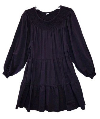 Old Navy Sz M Purple Fig Boho-Style Long Sleeve Tiered Swing Mini Dress Pockets