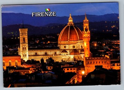Postcard 2010s Florence Italy Duomo Palazzo Vecchio Night Illuminated