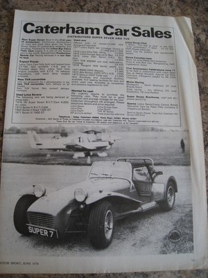 CATERHAM AUTOVERKAUF NEU SUPER SEVEN 21. PRODUKTIONSJAHR 1978 WERBUNG A4 AKTE 52