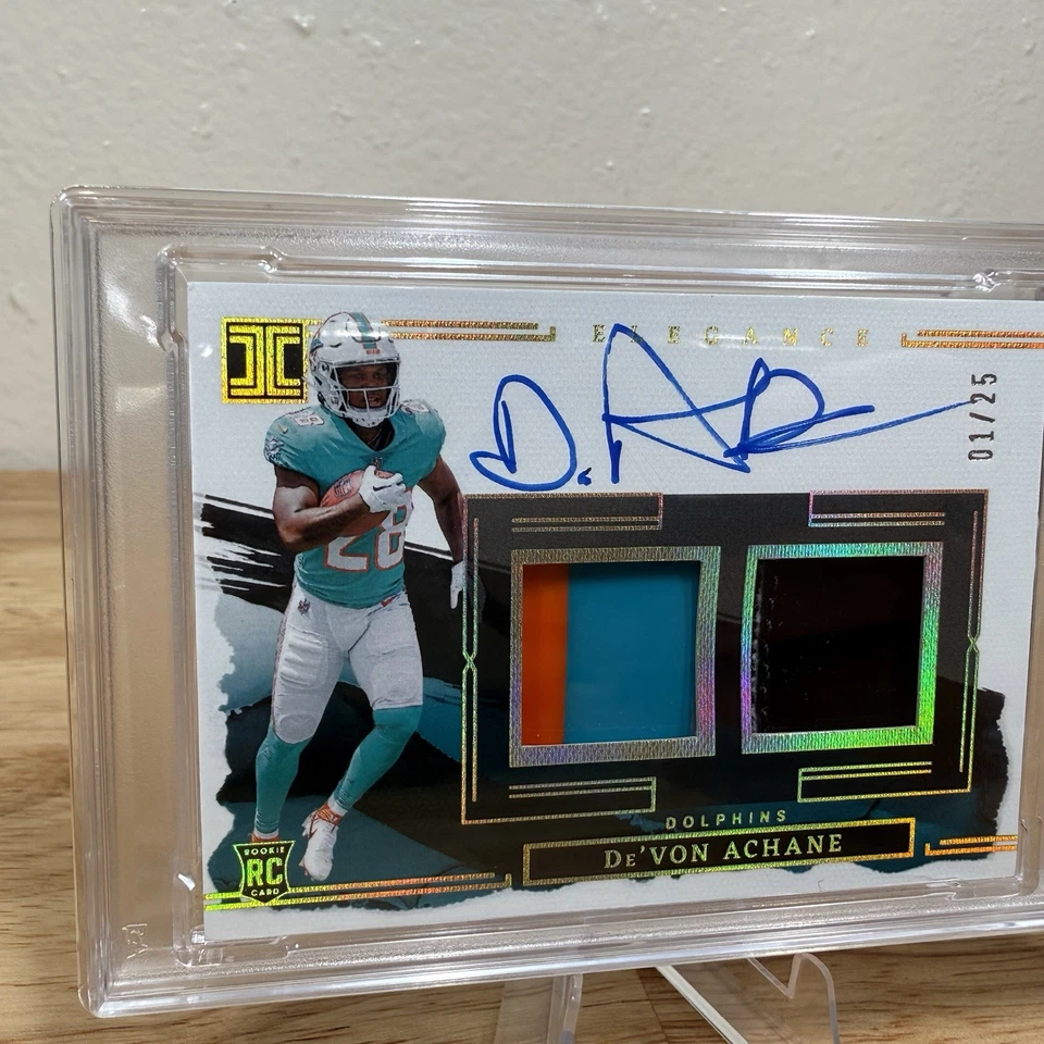 2023 Panini Impeccable De'Von Achane Elegance Rookie Helmet and Glove Autos #/25 - Image 2 of 4