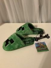 Minecraft Official Slippers Unisex Fuzzy Creeper Sandals Padded Size L 2-3