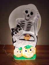 Vintage Sun Hill Double Sided Halloween Blow Mold - Witch, Cat, Pumpkin, & Skele