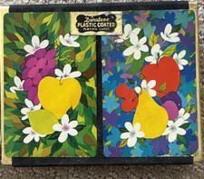 VINTAGE DURATONE DECK OF PLAYING CARDS PLASTIC COATED FLORAL FRUITS