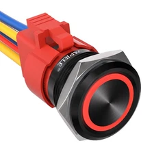 1 Pack 10A 22mm Latching Push Button Switch 12V Angel Eye LED Red 1NO 1NC