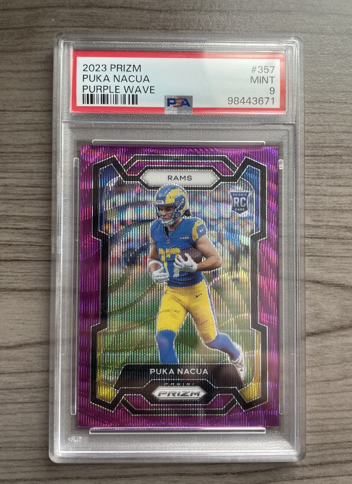 2023 Panini Prizm Puka Nacua Purple Wave Prizm 85/99 Rookie RC #357 PSA 9 MINT