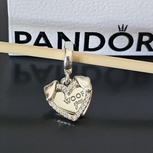 New Pandora Woof Love Heart & Dog Double Dangle Silver Charm 792647 Free Post - Picture 2 of 20