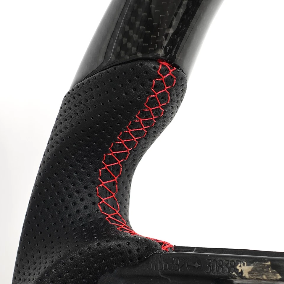 Carbon Fiber Steering Wheel W/Red Line Perforated For Audi R8 TT TTS TTRS 2016+ - Image 2 of 4