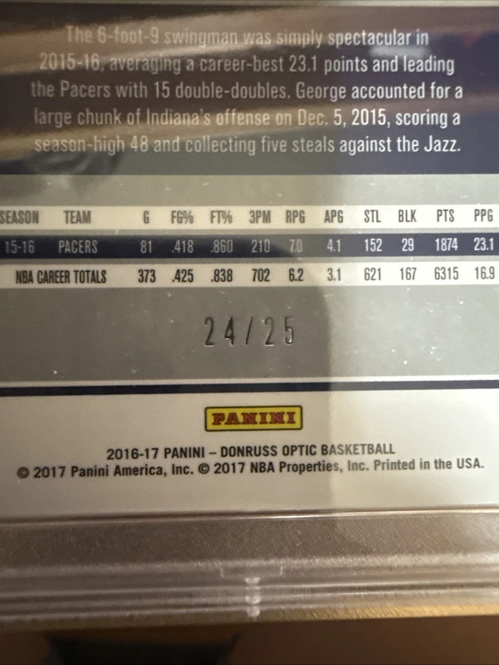 2016–17 Panini Donruss Optic — Пол Джордж No93 розовая призма /25 - Изображение 3 из 4