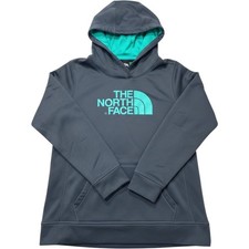 The North Face Womens Large Blue Teal Logo Pullover Fleece Hoodie Sweatshirt