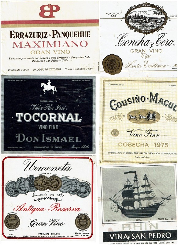 5 Chilean wine labels from the 70s.