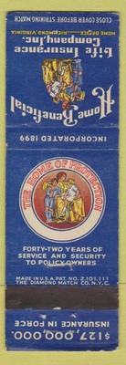 Matchbook Cover - Home Beneficial Life Insurance Richmond VA WEAR