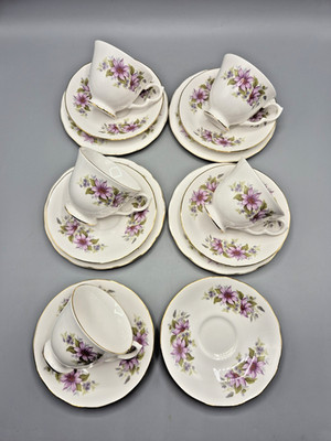 Royal Kent Bone China weiß & lila Blumen Teeservice Trios Teller Tassen Untertassen