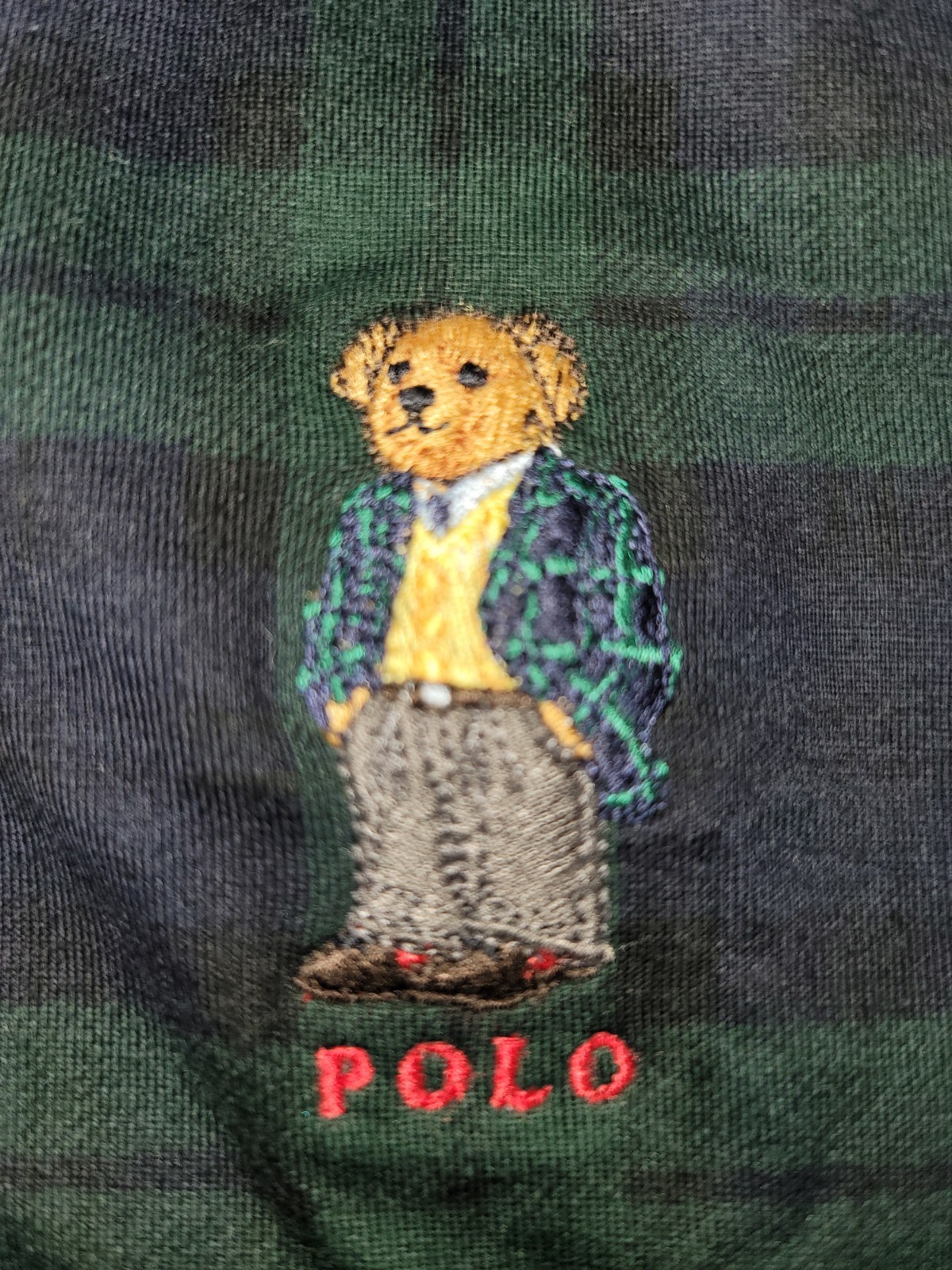 Vintage Polo Ralph Lauren Blackwatch Tartan Plaid Long Sleeve Polo Bear Shirt Lg