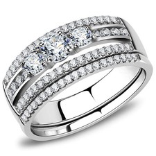 Women's Ring Set, Clear CZ, Stainless Steel, Bridal, Engagement, Wedding Set