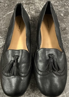COMFORT VIEW Size 12 WW Aster Flat Slip On Black Shoes Tassels