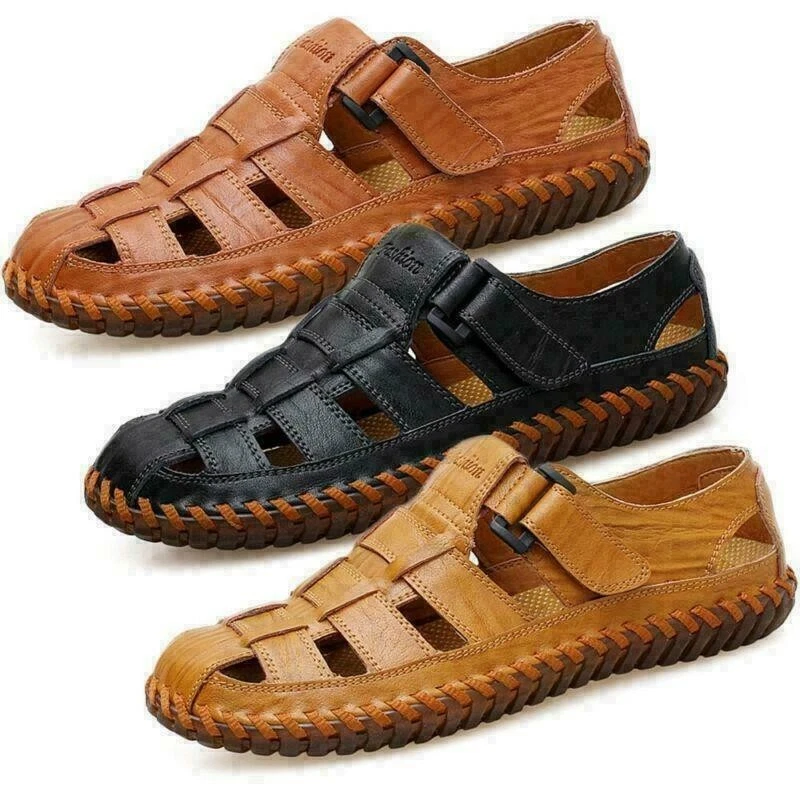 Summer Shoes Men Leather Sandals Cut Out Close Toe Sandles Sport Sandal