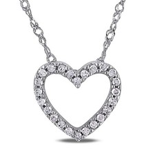 AMOUR 1/10 CT TW Diamond Heart Pendant with Chain In 14K White Gold