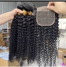 Afro Kinky Curly Human Hair Extensions Double Weft Black Sew-In with Closure