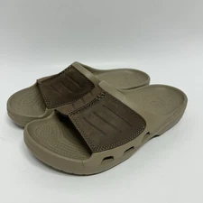 Crocs Men’s Yukon Mesa Khaki Beige/Espresso Brown leather & synthetic slides  7