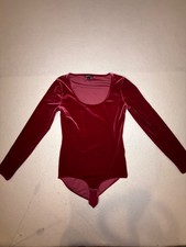 J.Crew Merchantile Red Velvet Velour Long Sleeved Bodysuit long Size Small