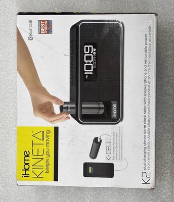 iHome Kineta K2 Bluetooth Stereo Alarm Clock Radio W/ Removable K-CELL Charger