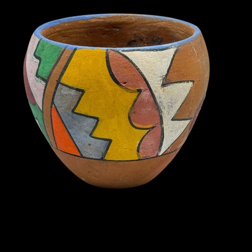 Jemez Pueblo Poster Paint Pottery 3"Bowl Multicolor Geometric Abstract Native NM - Picture 5 of 9