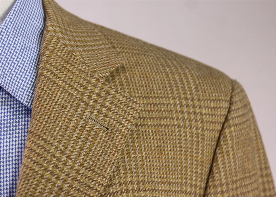 Sartoria Partenopea Brown Gold Plaid Wool Cashmere Patch Pocket Blazer 38S - Image 4 of 4