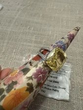 Bomb Party Ring Sz 8 “Let's Get Away" Lemon Yellow Cz on Rhodium RG78302