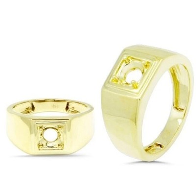 Semi Mount Round 8 MM Setting 4 Prong Without Stone Mens Ring 14K Yellow Gold FN