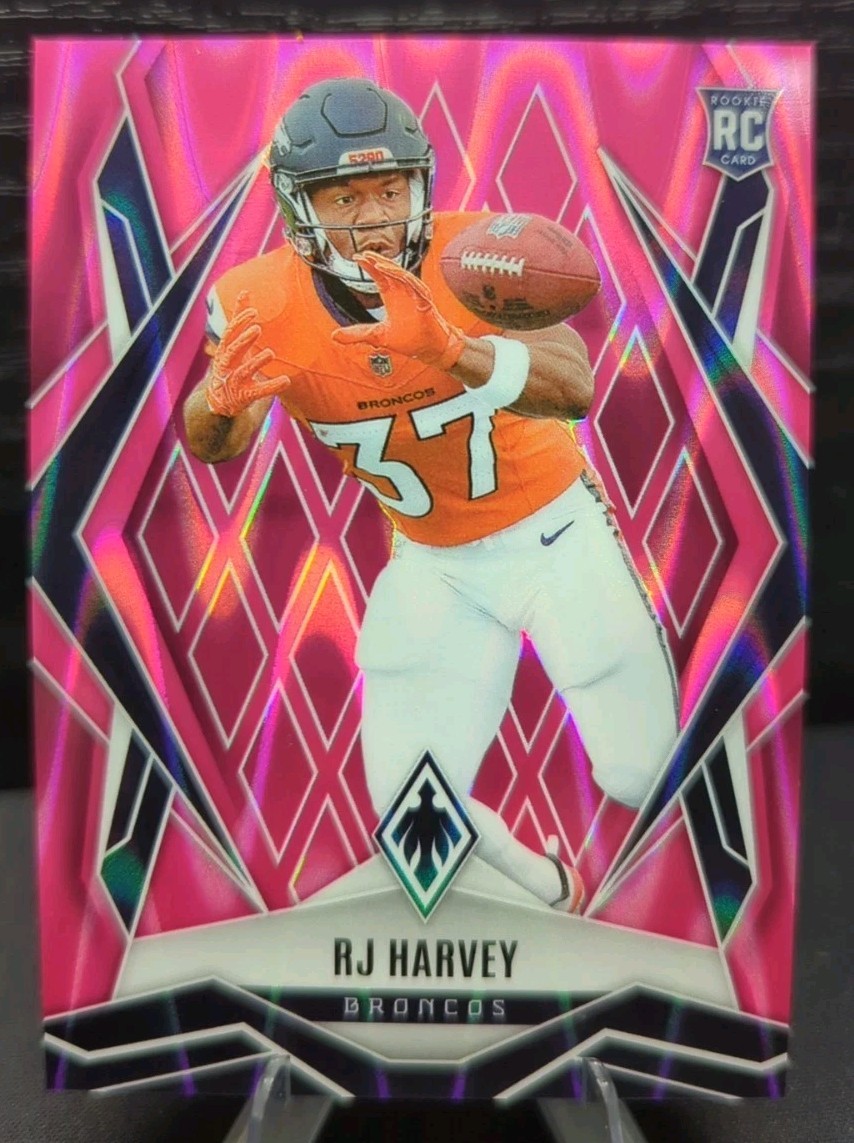 2025 Panini Phoenix RJ Harvey Rookie Pink Seismic Prizm /75 Denver Broncos #176