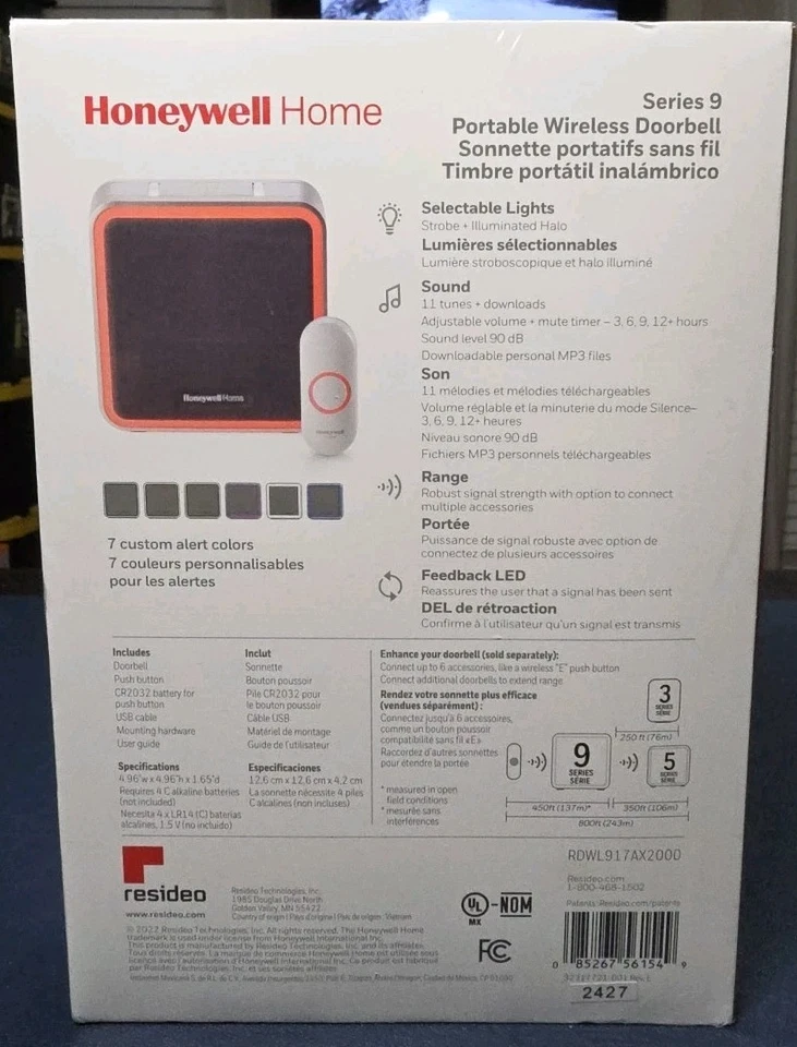 Timbre inalámbrico Honeywell Home serie 9 - gris (RDWL917AX2000/E) Foto 2 de 2