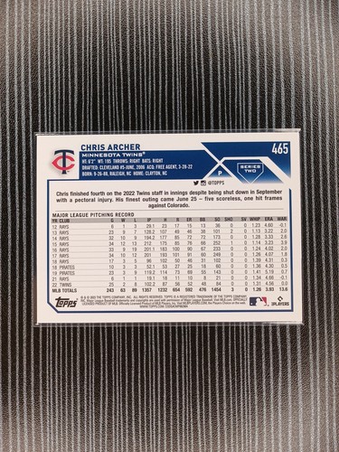 2023 Topps Baseball Chris Archer #465 Rainbow Foil Minnesota Twins - Bild 2 von 2